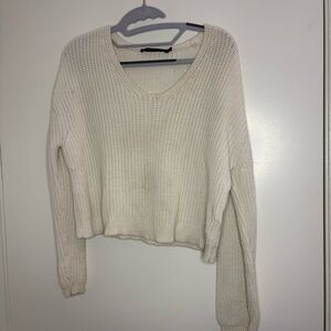 Jenni Kayne Women's Size XXS Cropped Cream Cabin Sweater Organic Cotton